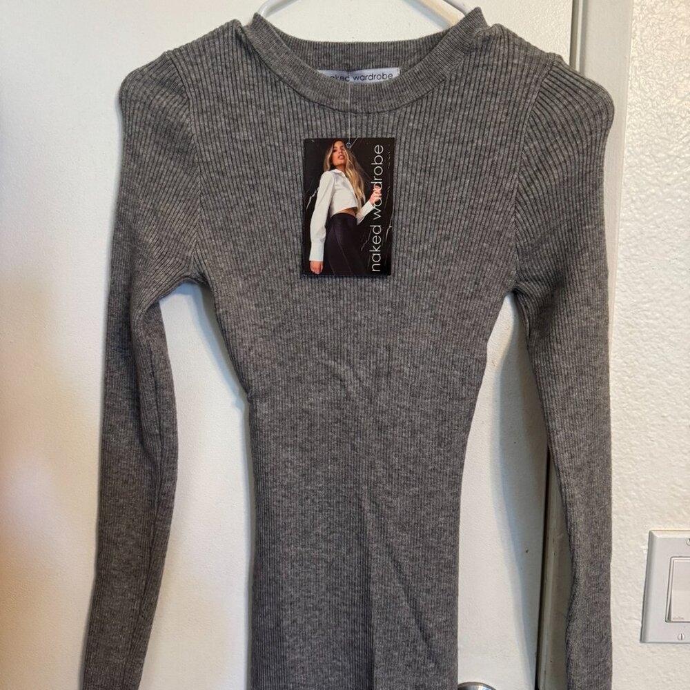 Naked Wardrobe Ribbed Long Sleeve Dress NWT - Picture 2 of 5